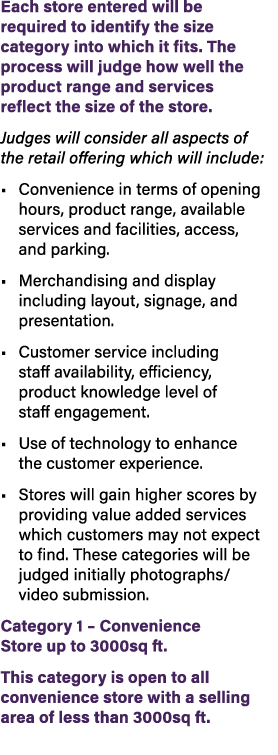 Each store entered will be required to identify the size category into which it fits. The process will judge how well...