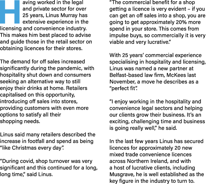 Having worked in the legal and private sector for over 25 years, Linus Murray has extensive experience in the licensi...
