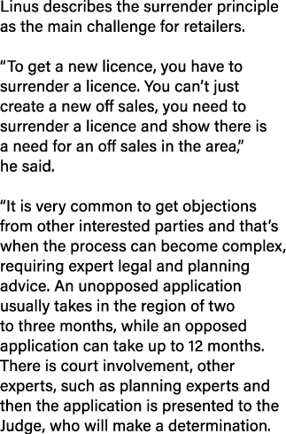 Linus describes the surrender principle as the main challenge for retailers. “To get a new licence, you have to surre...
