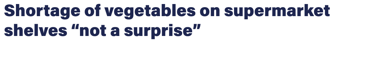 Shortage of vegetables on supermarket shelves “not a surprise”