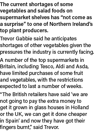 The current shortages of some vegetables and salad foods on supermarket shelves has “not come as a surprise” to one o...