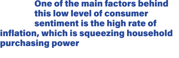 One of the main factors behind this low level of consumer sentiment is the high rate of inflation, which is squeezing...