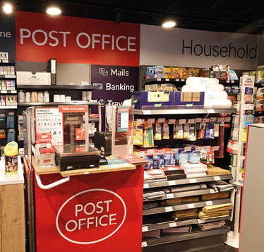 A post office with a counter and a sign that says “post office" on it. AI generated content