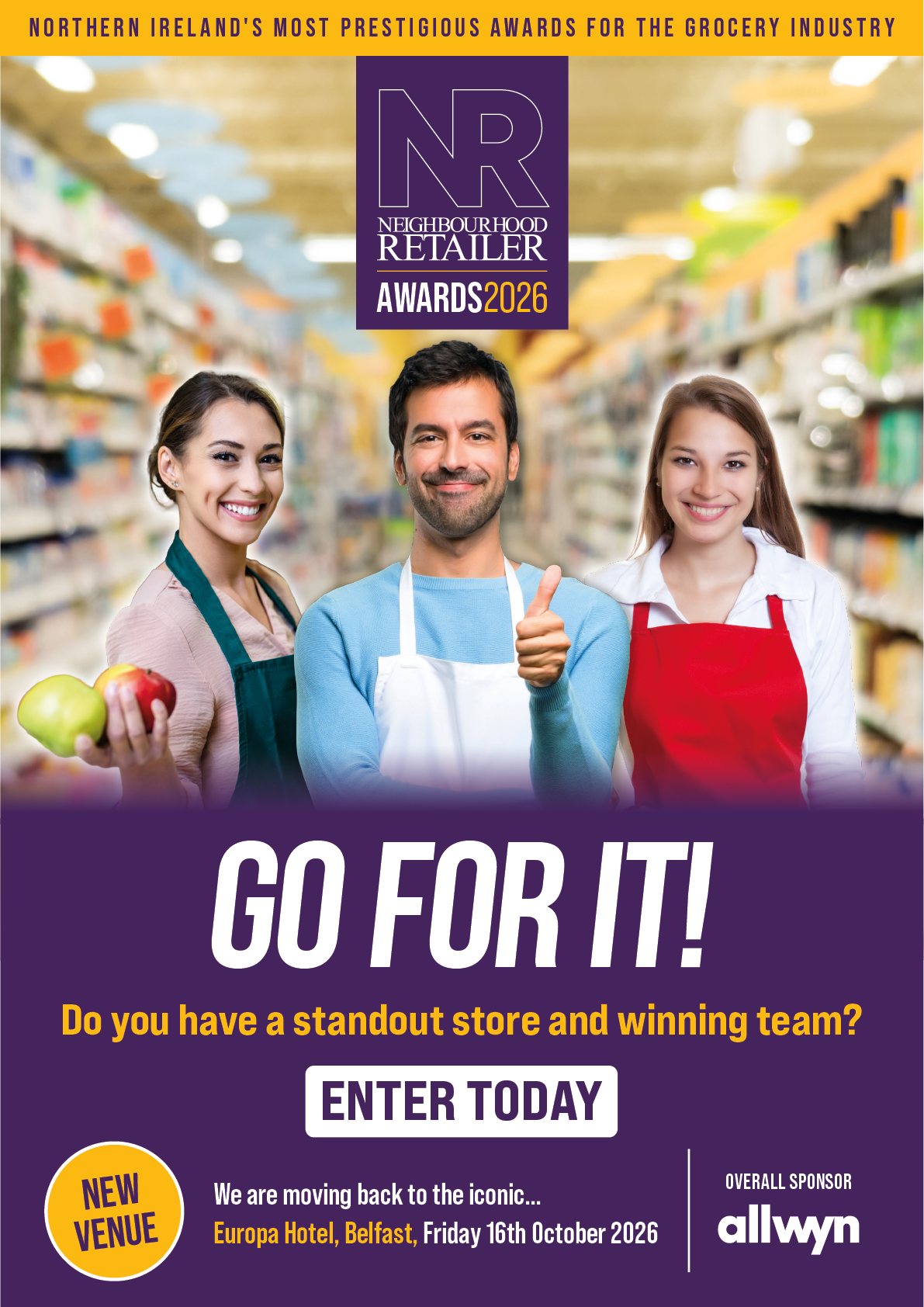 A flyer advertising a contest for the best grocery store in Northern Ireland. AI generated content