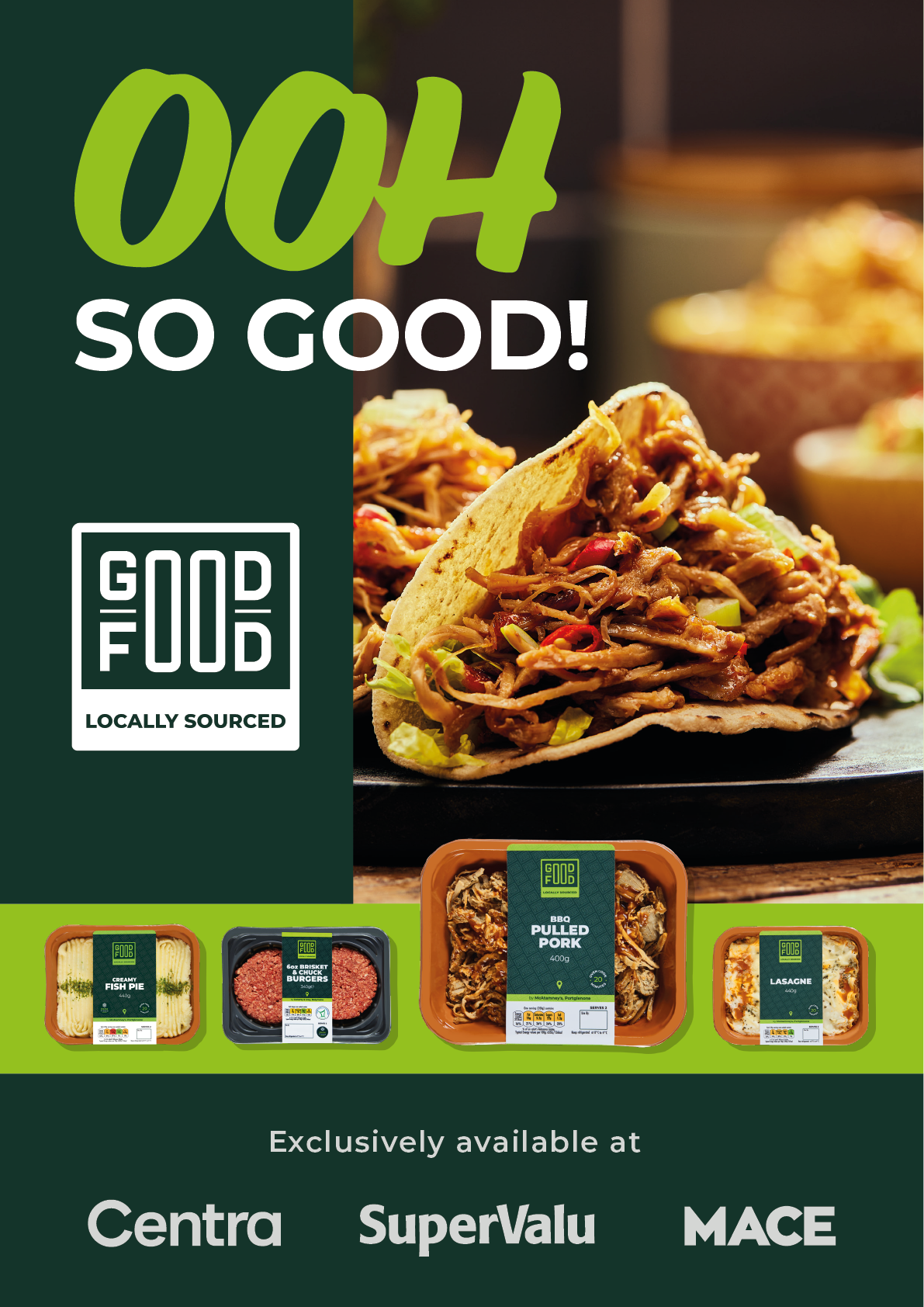 A flyer advertises a food product with the phrase “004 So Good!" and features a picture of a taco with meat and lettuce. AI generated content