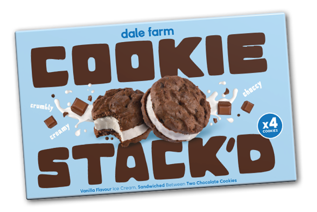 A box of Dale Farm cookies with two chocolate chip cookies. AI generated content