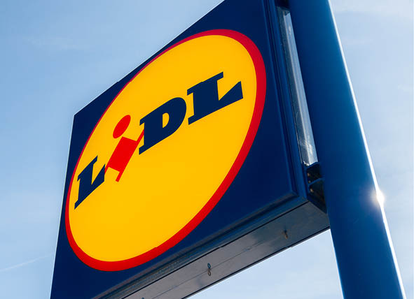 A blue sign with the word Lidl on it. AI generated content