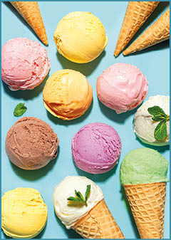 A collection of ice cream cones and scoops in various flavors and colors. AI generated content