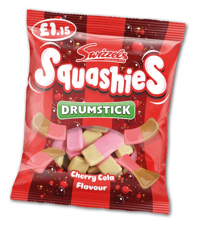 A bag of Squizzles drumstick candy with cherry cola flavor. AI generated content