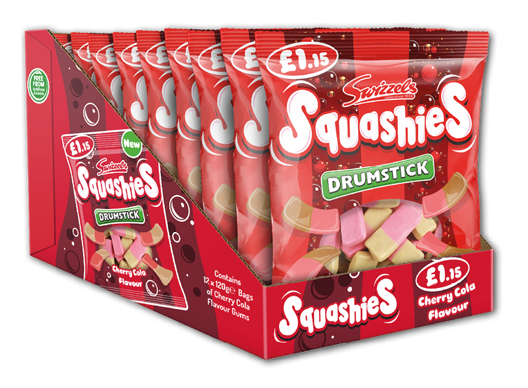 A box of Squishes drumsticks with a red background. AI generated content