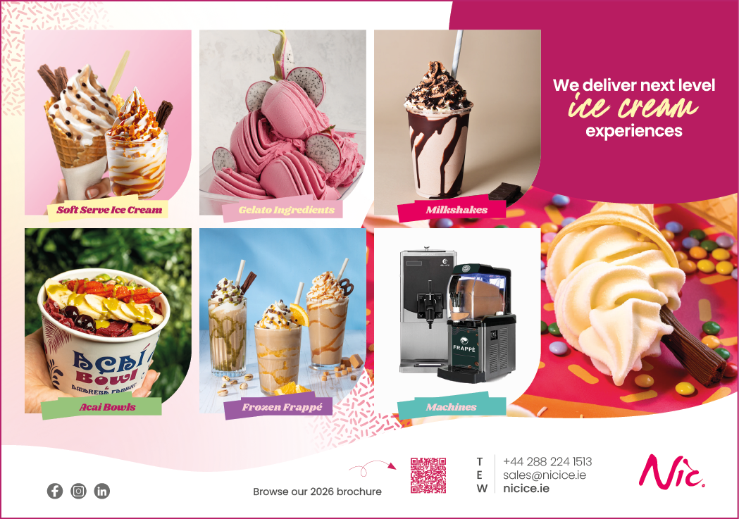 A brochure for a frozen dessert business showcases various ice cream treats and a machine for making them. AI generated content