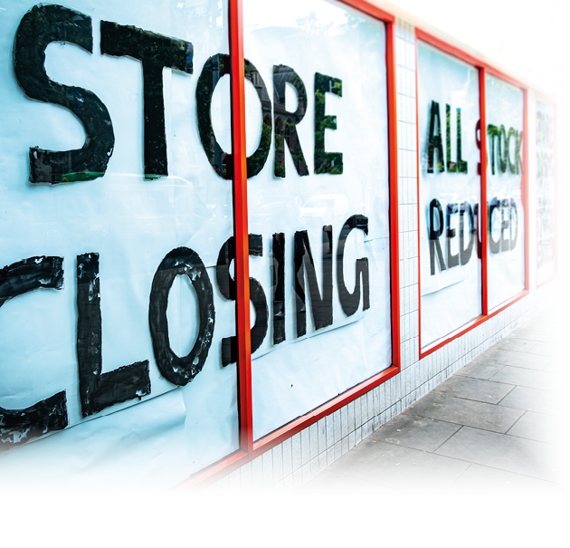 A storefront window with a sign that reads “Store Closing." AI generated content