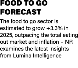 FOOD TO GO FORECAST The food to go sector is estimated to grow +3.3% in 2025, outpacing the total eating out market a...