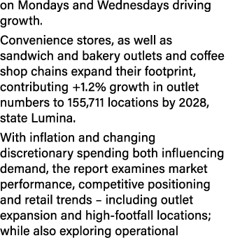 on Mondays and Wednesdays driving growth. Convenience stores, as well as sandwich and bakery outlets and coffee shop ...