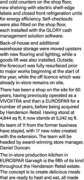 and cold counters on the shop floor, new shelving with electric shelf edge labels and closed front refrigeration unit...
