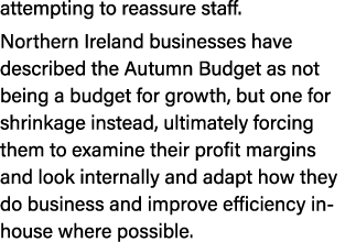attempting to reassure staff. Northern Ireland businesses have described the Autumn Budget as not being a budget for ...