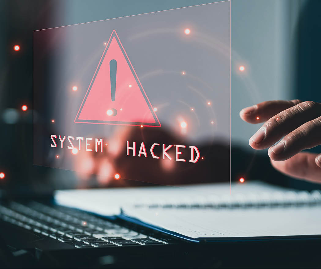 System hacked alert after cyber attack on computer network. compromised information concept. internet virus cyber security and cybercrime. hackers to steal the information is a cybercriminal