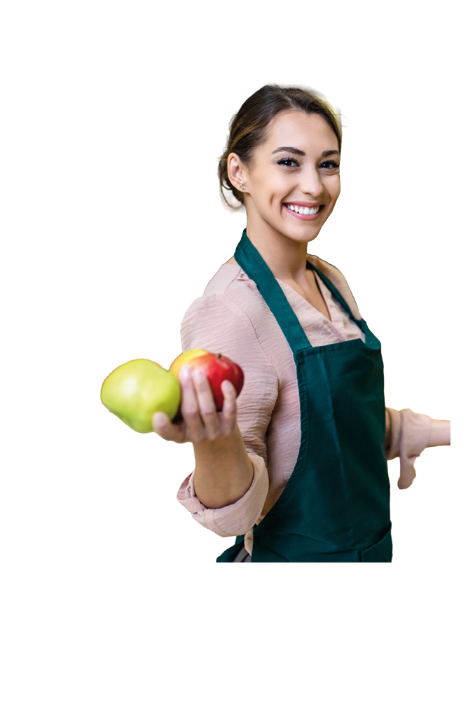 Portrait of beautiful smiling worker in grocery store.