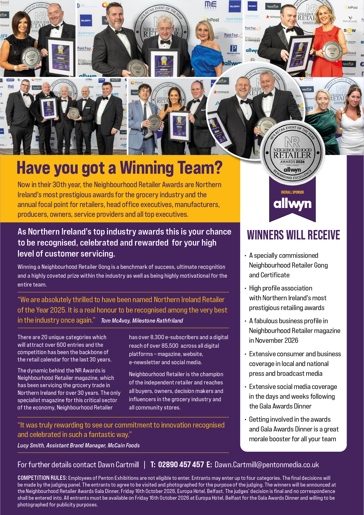 A purple and yellow advertisement for a company. Description generated by AI