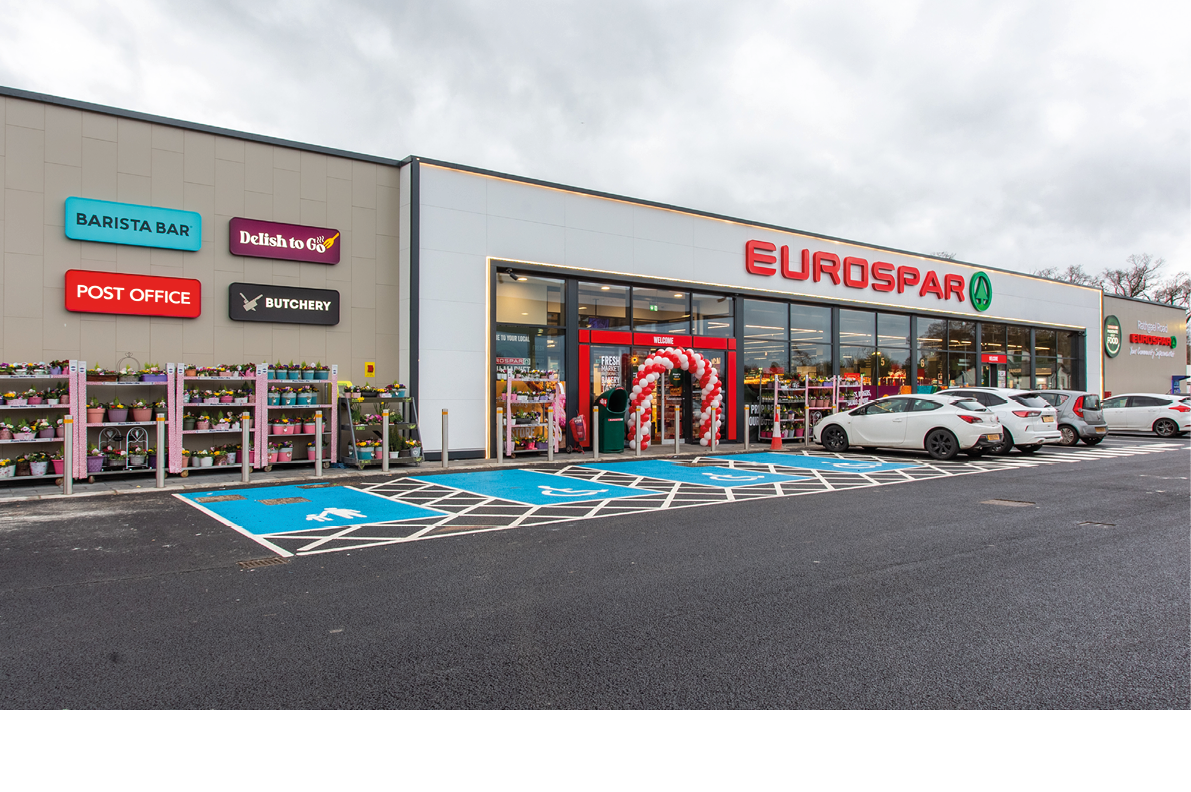 A parking lot with a blue painted curb. Description generated by AI