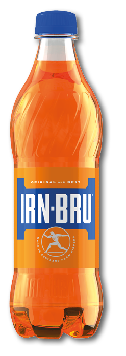 A bottle of orange juice with a blue cap. Description generated by AI