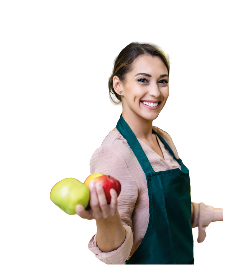 Portrait of beautiful smiling worker in grocery store.