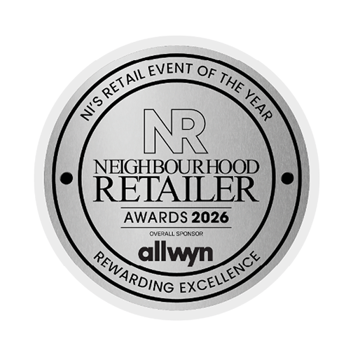 A silver colored award with the words “Neighbourhood Retailer Awards 2026" written on it. Description generated by AI