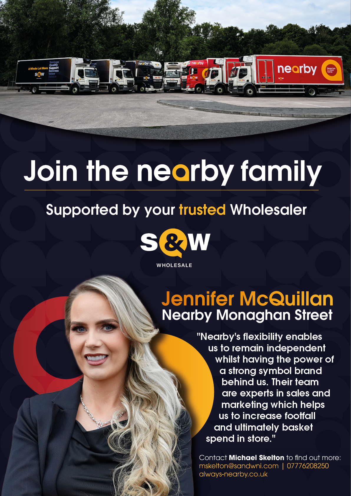 A woman with blonde hair and a black jacket is on the front of a flyer. Description generated by AI