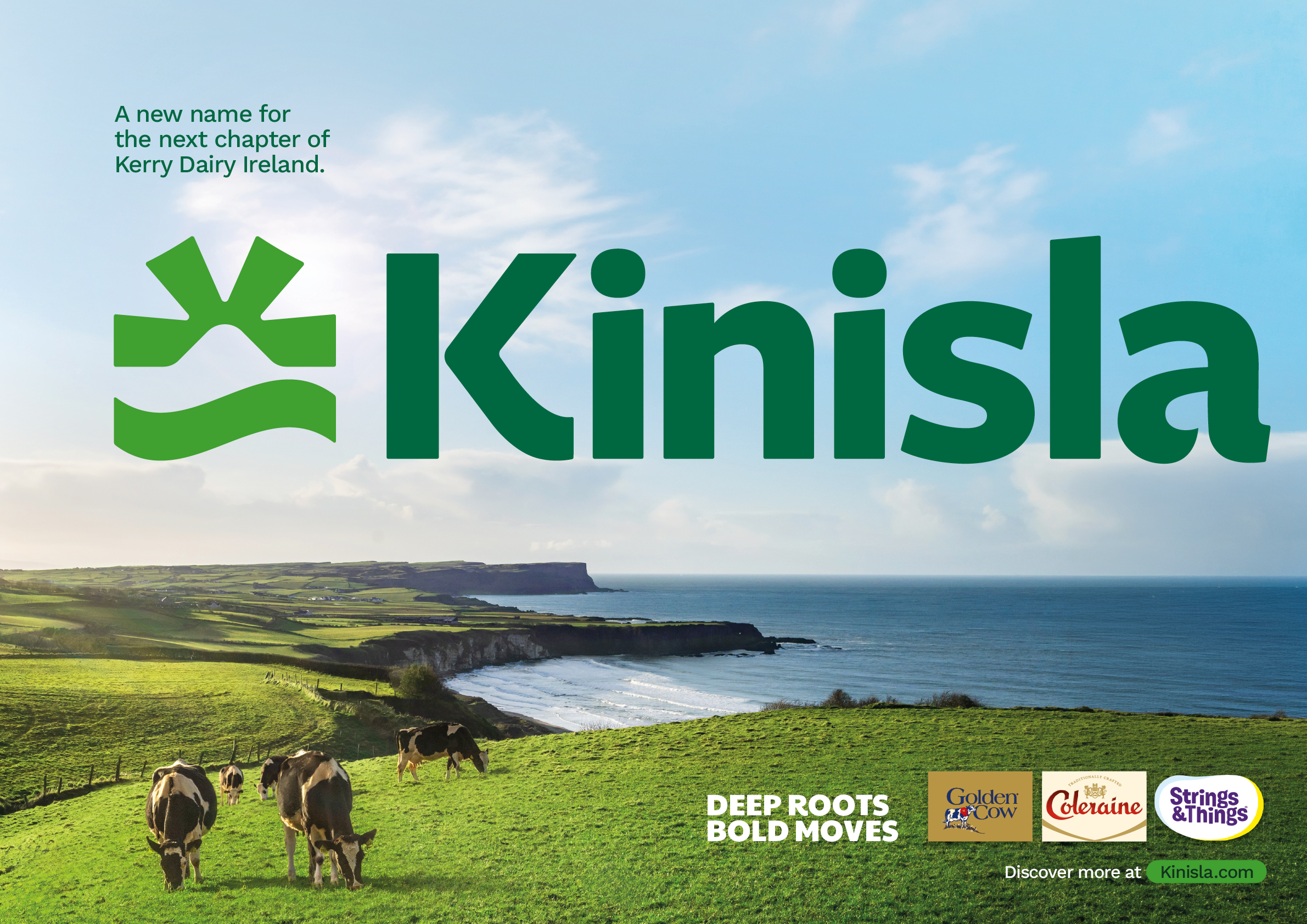 A green and white advertisement for Kinisla. Description generated by AI