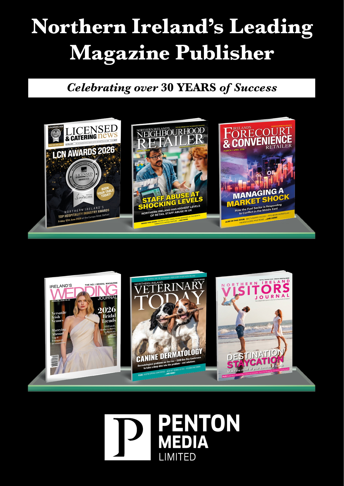 A magazine display with 5 different magazines. Description generated by AI