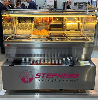 A silver and pink display case with a logo on it. Description generated by AI