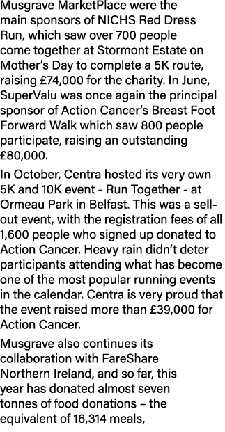 Musgrave MarketPlace were the main sponsors of NICHS Red Dress Run, which saw over 700 people come together at Stormo...