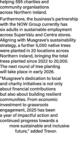 helping 595 charities and community organisations across Northern Ireland. Furthermore, the business’s partnership wi...