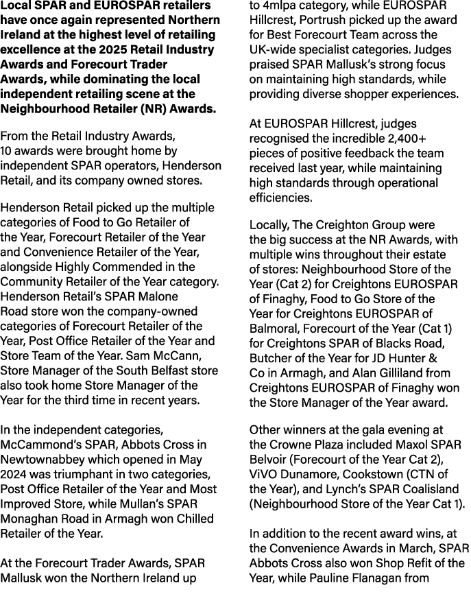 Local SPAR and EUROSPAR retailers have once again represented Northern Ireland at the highest level of retailing exce...