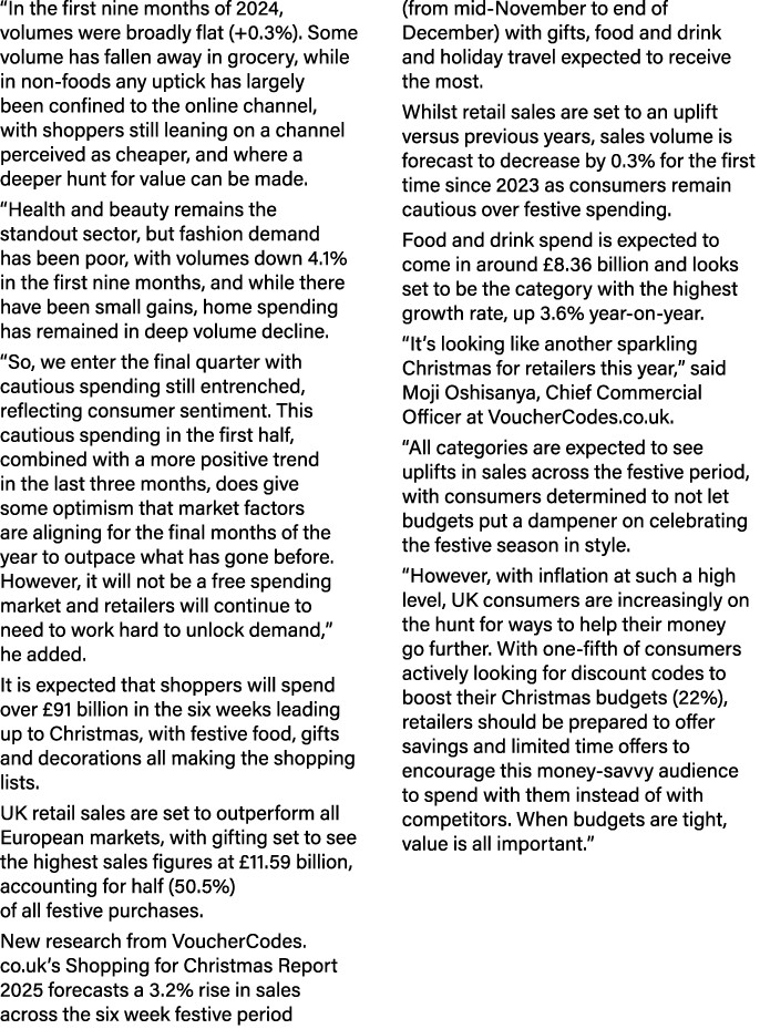“In the first nine months of 2024, volumes were broadly flat (+0.3%). Some volume has fallen away in grocery, while i...