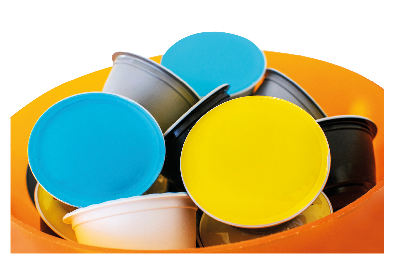 Athens,Greece-June 15 ,2019.Nescafe Dolce Gusto coffee capsules inside an orange bowl.