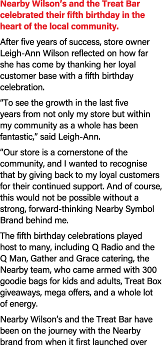 Nearby Wilson’s and the Treat Bar celebrated their fifth birthday in the heart of the local community. After five yea...