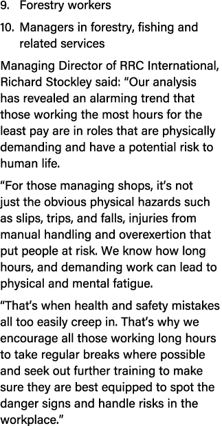 9. Forestry workers 10. Managers in forestry, fishing and related services Managing Director of RRC International, Ri...