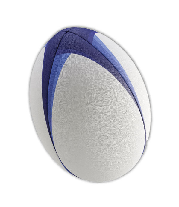 A white textured rugby ball with color design elements on a isolated background - 3D render