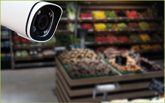 CCTV camera system security in shopping mall supermarket blur background.