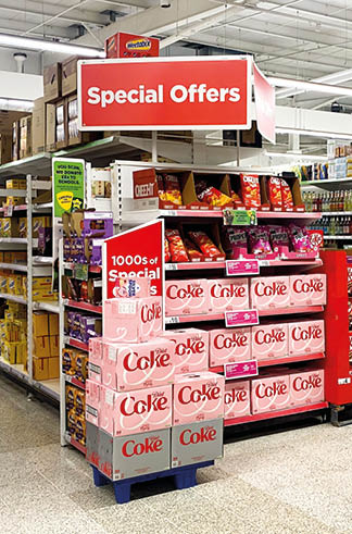 Reading, UK- October 19 2024: Special offers at the end of the aisles in a UK supermarket