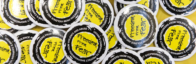 The USDAW's Freedom from Fear campaign being held at Tesco Extra, Danestone in Aberdeen. July 7, 2017. 