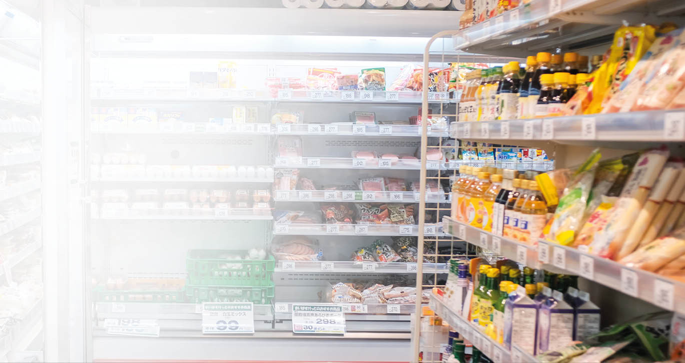 Tokyo, Japan - September 13, 2018 : Assorted brands of japanese food and drinks for sale on shelves at a Lawson convenience store