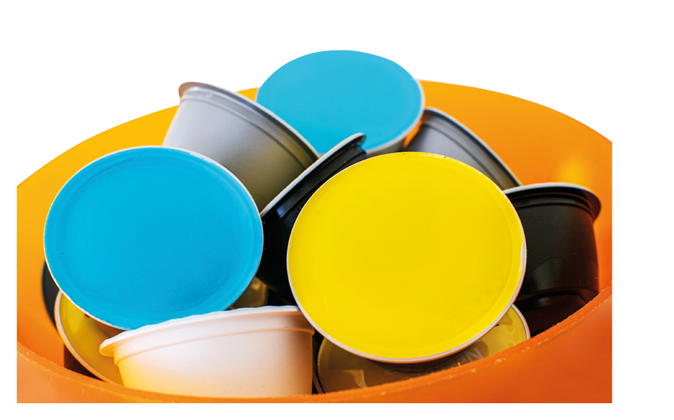 Athens,Greece-June 15 ,2019.Nescafe Dolce Gusto coffee capsules inside an orange bowl.