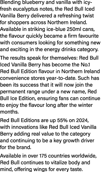 Blending blueberry and vanilla with icy fresh eucalyptus notes, the Red Bull Iced Vanilla Berry delivered a refreshin...