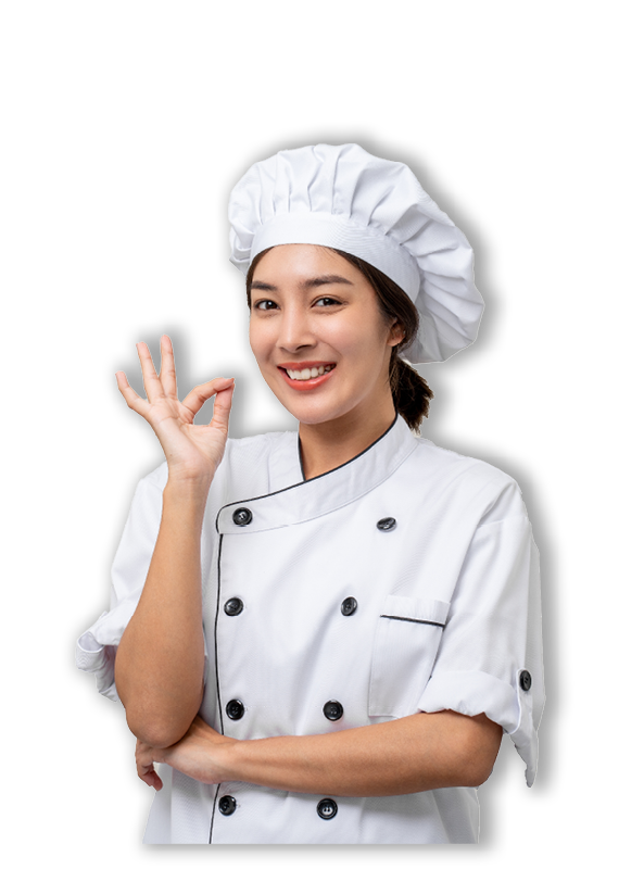 Young beautiful asian woman chef in uniform posting okay taste delight delicious hand gesture on isolated background. Cooking woman Occupation chef or baker People in kitchen restaurant and hotel.