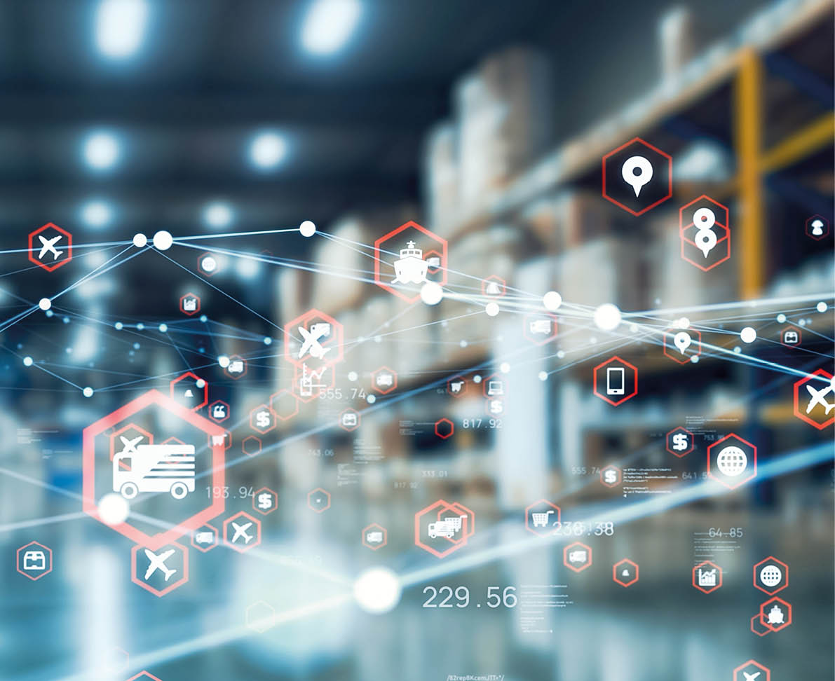 Distribution center and communication network concept.