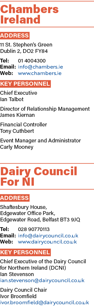 Chambers Ireland ADDRESS 11 St. Stephen’s Green Dublin 2, DO2 FY84 Tel: 01 4004300 Email: info@chambers.ie Web: www.c...