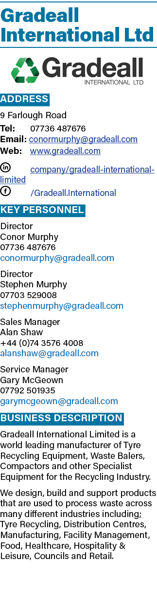 Gradeall International Ltd ￼ Address 9 Farlough Road Tel: 07736 487676 Email: conormurphy@gradeall.com Web: www.grade...