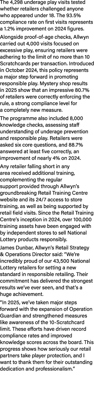 The 4,298 underage play visits tested whether retailers challenged anyone who appeared under 18. The 93.5% compliance...